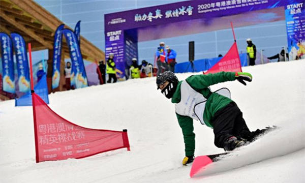 廣州融創(chuàng)雪世界舉辦的首屆“粵港澳滑雪精英挑戰(zhàn)賽”。